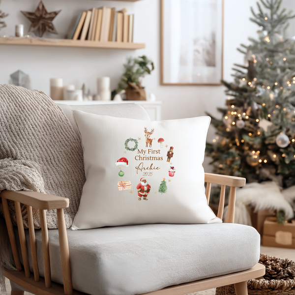 First Christmas Santa Wreath Cushion & Blanket – Personalised Baby Gift