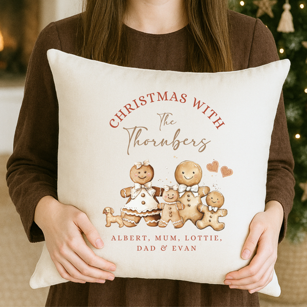 Personalised Gingerbread Family Christmas Cushion