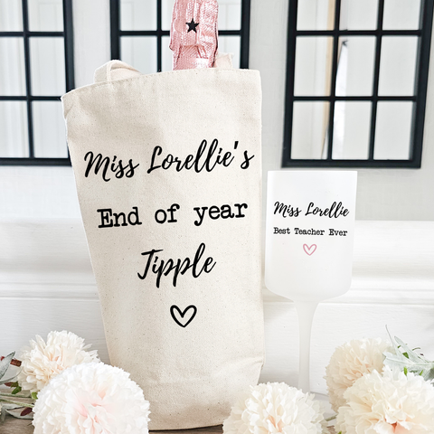 Personalised Wine Glass & Bag For Teachers