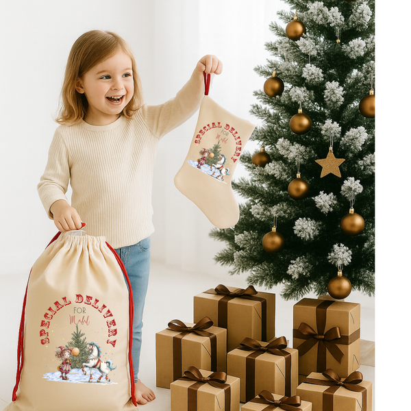 Personalised Christmas Circus Stocking & Present Sack – Custom Name Kids’ Gift Bag