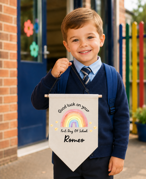 Personalised First Day At School Flag Banner Sign
