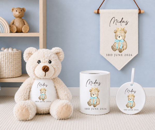 Personalised Bear Soft Toy Christening Gift | Custom Name Teddy