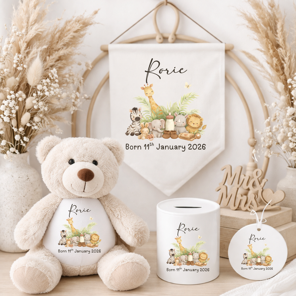 Personalised Safari New Baby Teddy Bear