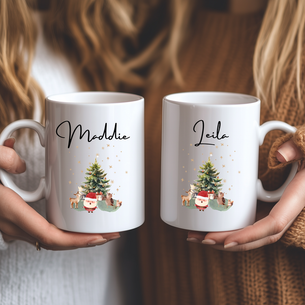 Personalised Christmas Matching Family Mugs Santa Tree Design