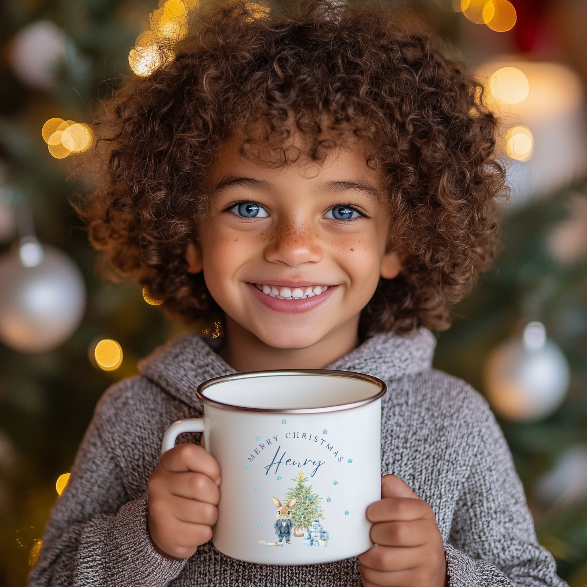 Personalised Christmas Enamel Mug For Boys