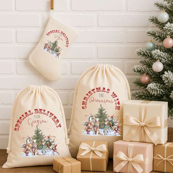 Personalised Christmas Circus Stocking & Present Sack – Custom Name Kids’ Gift Bag