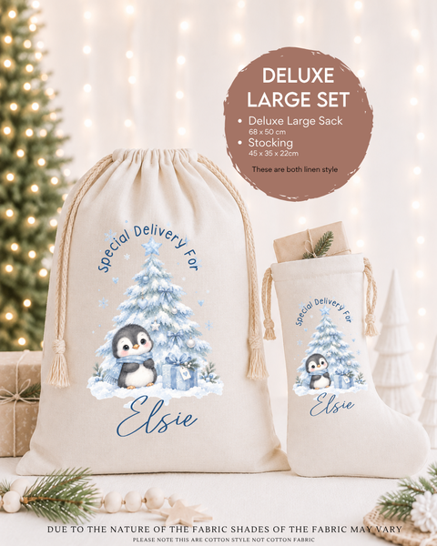 Personalised Penguin Christmas Stocking - Baby's First Christmas Keepsake