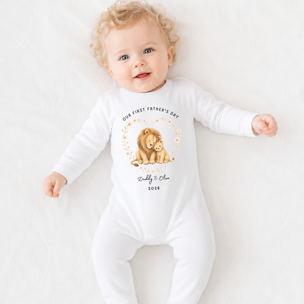 Personalised First Father’s Day Lion Babygrow, Baby Vest or Sleepsuit