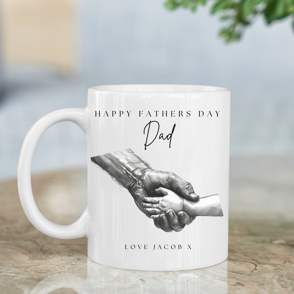 Personalised Sketched Hand Print Mug For Dads