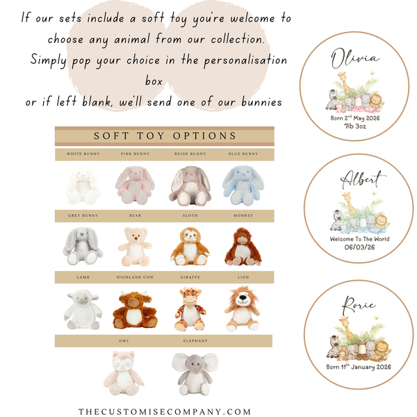 Personalised Safari New Baby Teddy Bear