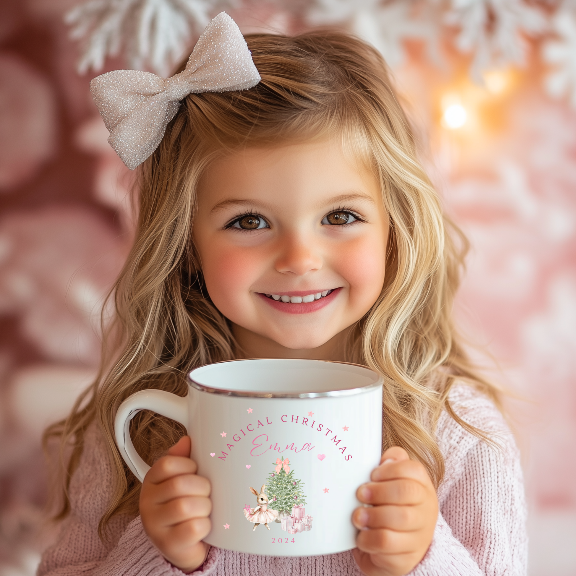 Personalised Christmas Enamel Mug For Girls