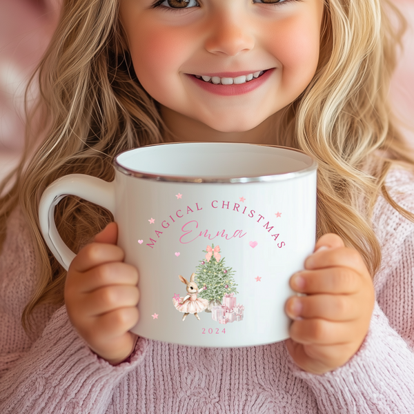 Personalised Christmas Enamel Mug For Girls