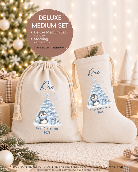 Personalised Penguin Christmas Stocking - Baby's First Christmas Keepsake
