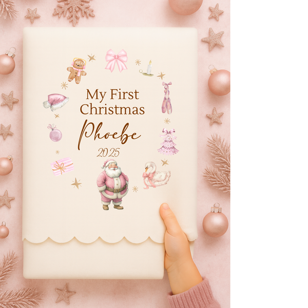 First Christmas Santa Wreath Cushion & Blanket – Personalised Baby Gift