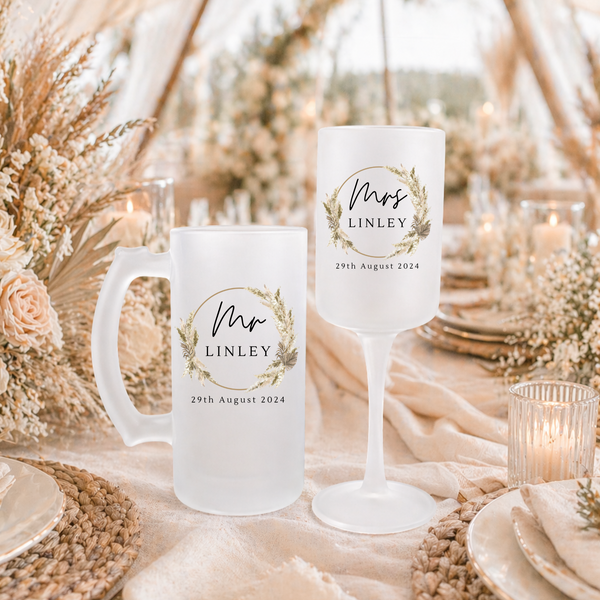 Personalised Wedding Beer & Wine Glass Gift Set