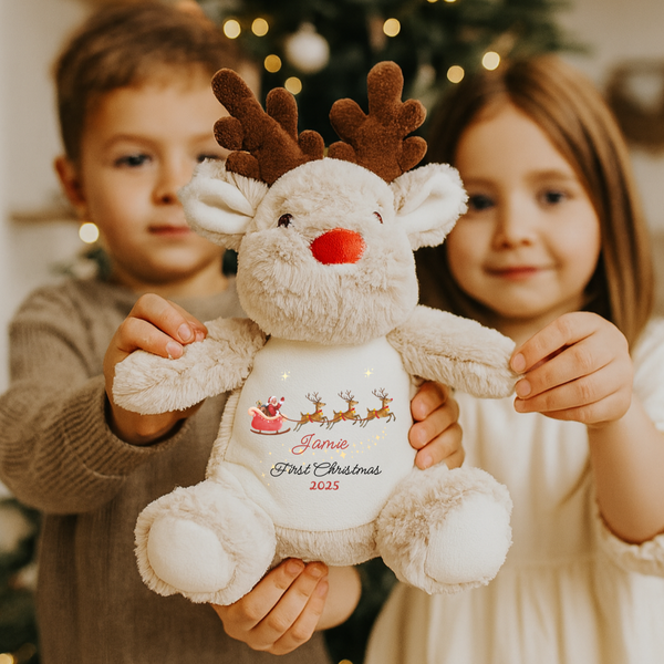 Personalised First Christmas Reindeer Soft Toy