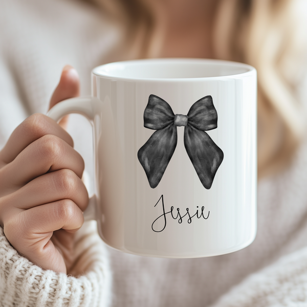Personalised Bow Christmas Mug – Custom Festive Coffee & Hot Chocolate Cup | Family Holiday Gift