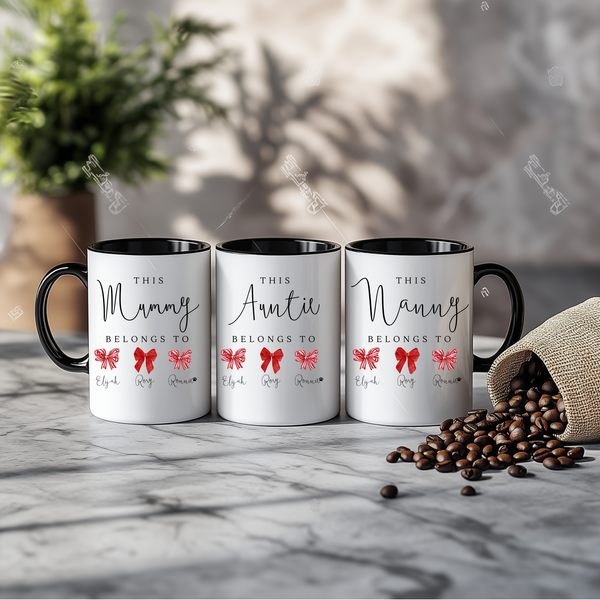 Personalised Christmas Bow Mug – Custom Festive Gift for Mum, Auntie, Nanny & Grandma