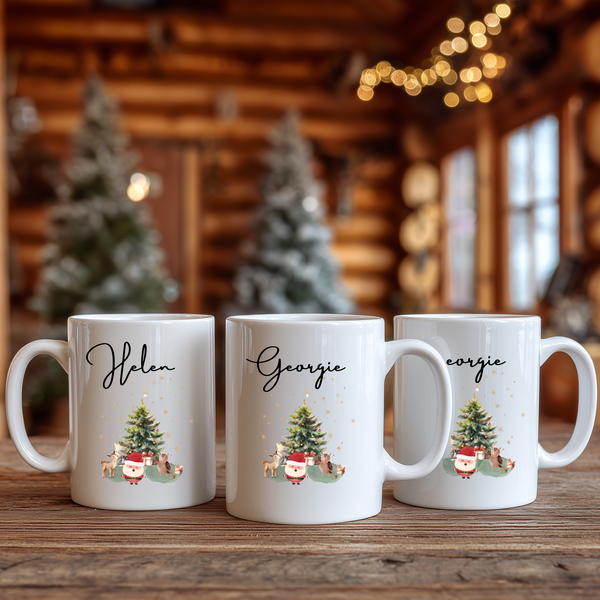 Personalised Christmas Matching Family Mugs Santa Tree Design