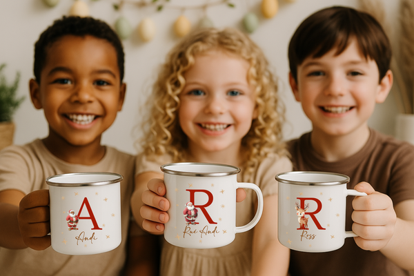 Personalised Santa Enamel Mug – Christmas Hot Chocolate Mug