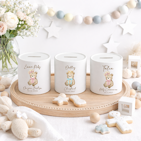 Personalised Bear Soft Toy Christening Gift | Custom Name Teddy