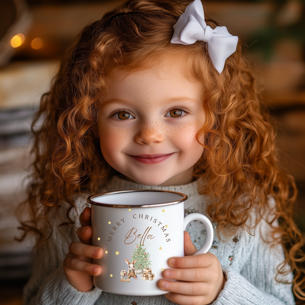 Personalised Christmas Enamel Mug For Girls