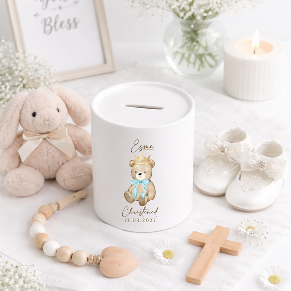 Personalised Bear Soft Toy Christening Gift | Custom Name Teddy