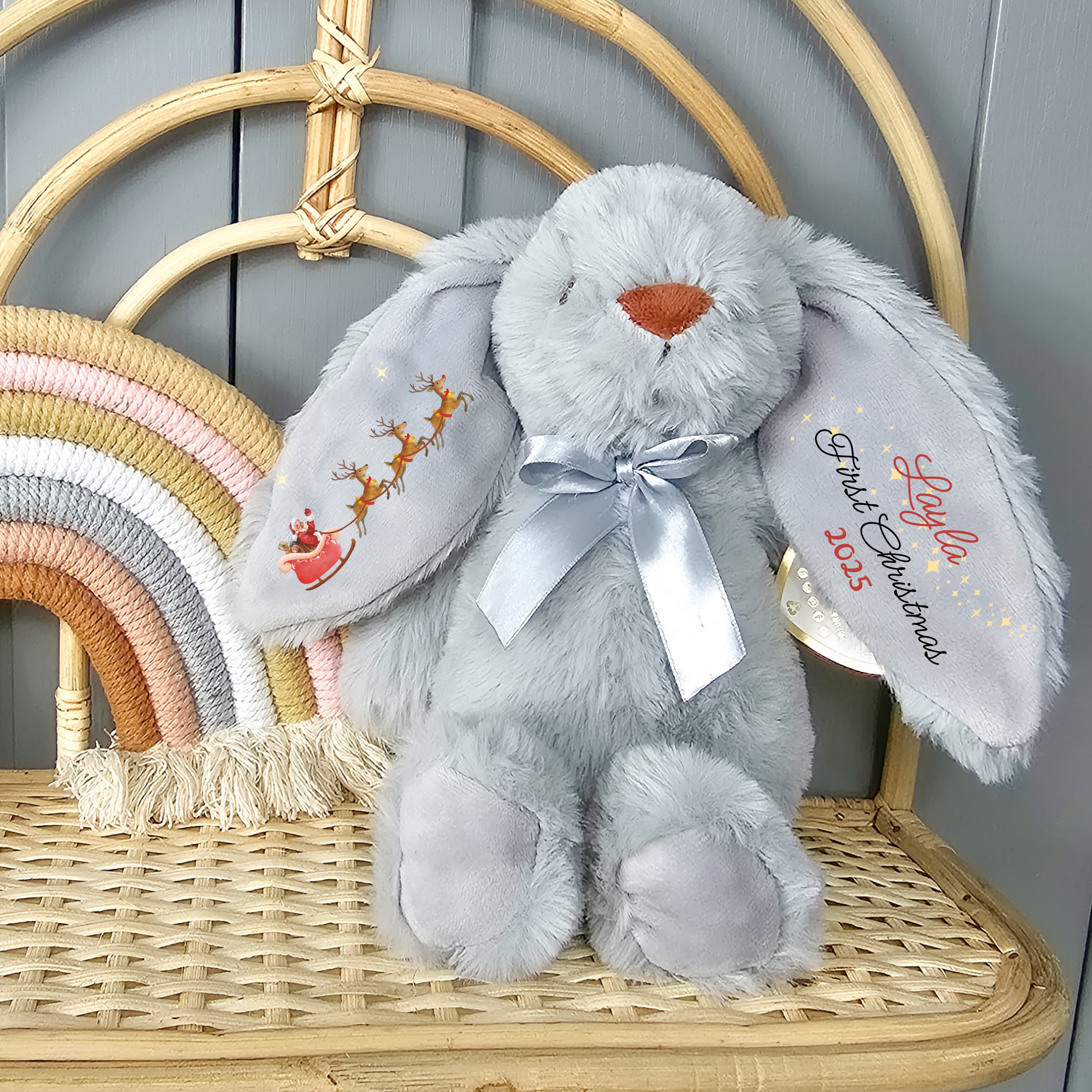Personalised First Christmas Grey Bunny