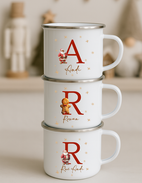 Personalised Santa Enamel Mug – Christmas Hot Chocolate Mug