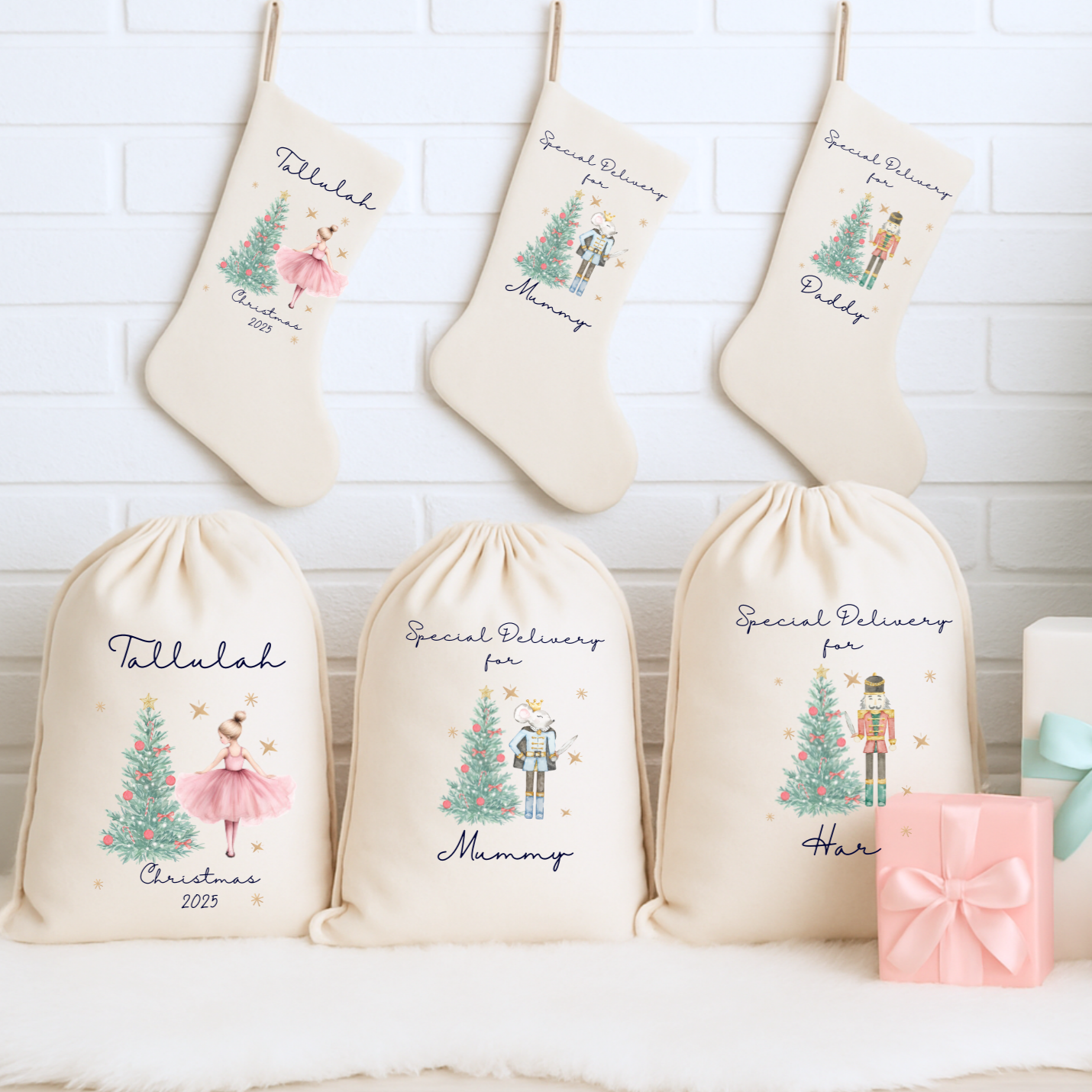Personalised Nutcracker Sacks, Custom Name Nutcracker Sack, Family Christmas Gift Sacks