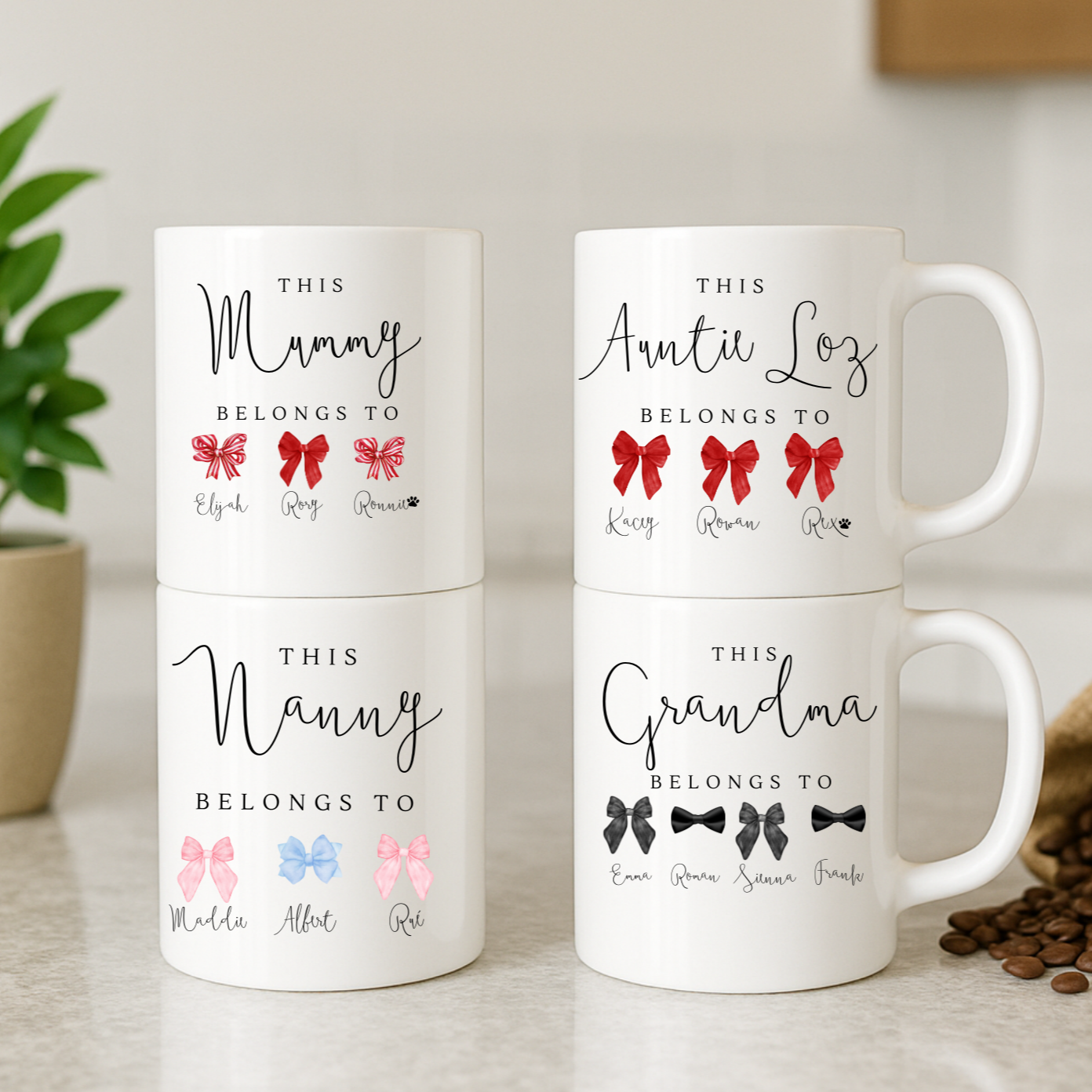 Personalised Christmas Bow Mug – Custom Festive Gift for Mum, Auntie, Nanny & Grandma