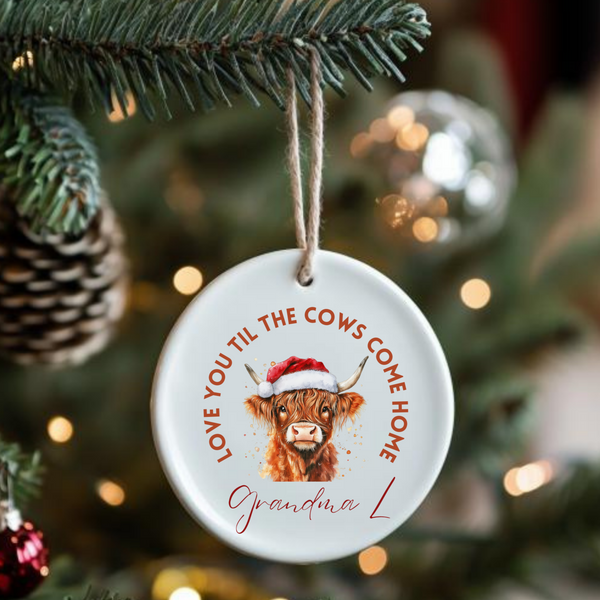 Personalised Highland Cow Hanging Ceramic