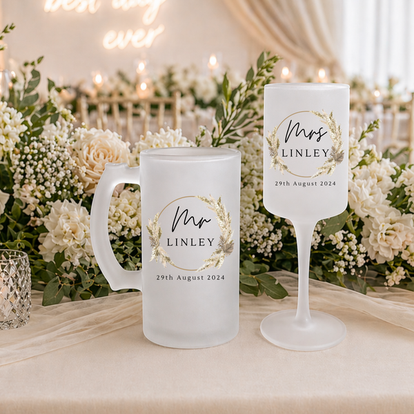 Personalised Wedding Beer & Wine Glass Gift Set