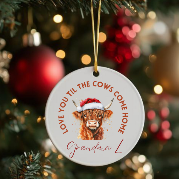 Personalised Highland Cow Hanging Ceramic