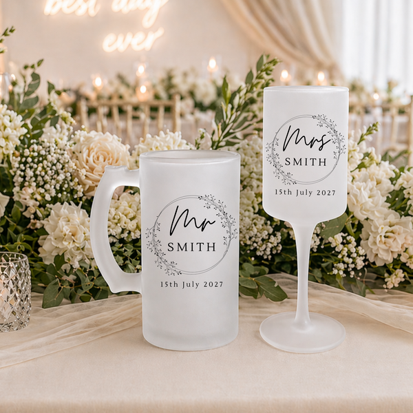Personalised Wedding Beer & Wine Glass Gift Set