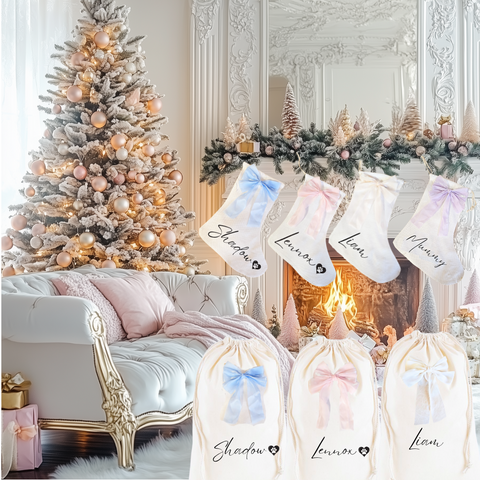 Personalised Whimsical Pastel Bow stockings, Christmas Gifts, First Christmas Gift