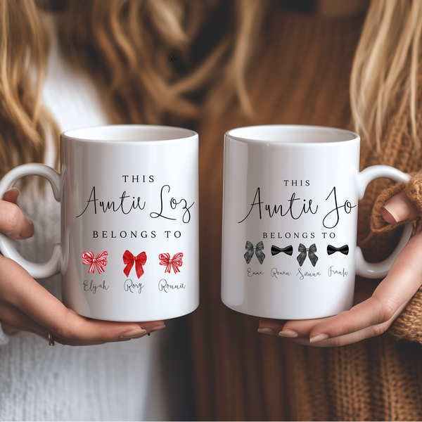Personalised Christmas Bow Mug – Custom Festive Gift for Mum, Auntie, Nanny & Grandma