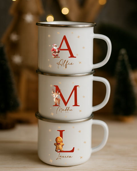 Personalised Santa Enamel Mug – Christmas Hot Chocolate Mug