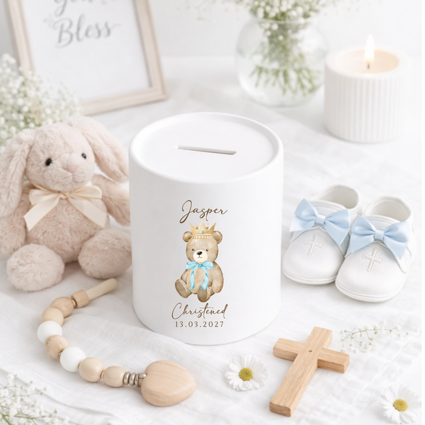 Personalised Bear Soft Toy Christening Gift | Custom Name Teddy