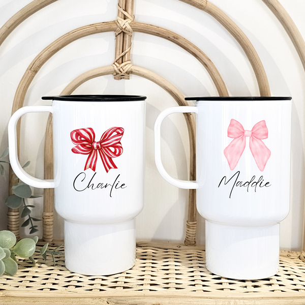 Personalised Bow Travel Mug For Christmas - Tumbler Cup
