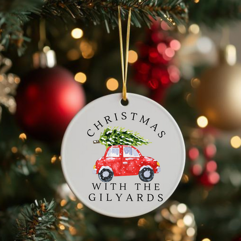 Personalised Christmas Car Hanging Ceramic Bauble