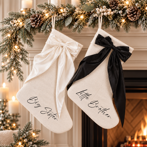 Personalised Christmas Stocking with Satin Bow | Matching Family & Siblings