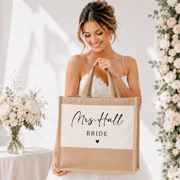 Personalised Bride Tote Bag | Mrs Jute Bag | UK Made