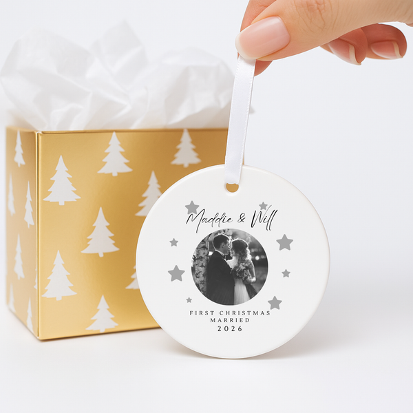 Personalised First Christmas Married Ceramic Bauble