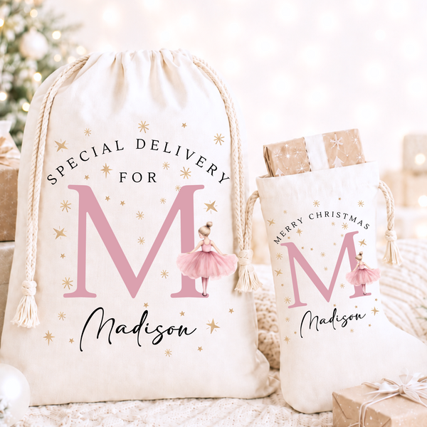 Personalised Christmas Initial Nutcracker Stocking & Present Sack