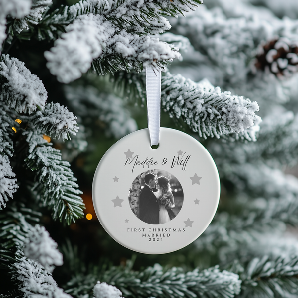 Personalised First Christmas Married Ceramic Bauble