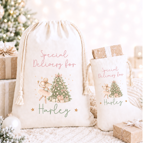 Personalised Baby’s First Christmas Mouse Stocking, Santa Sack or Set