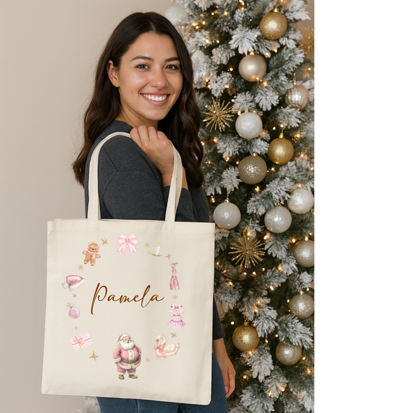 Personalised Gingerbread Family Christmas Tote Bag – Custom Name Christmas Gift