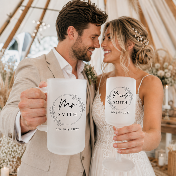 Personalised Wedding Beer & Wine Glass Gift Set
