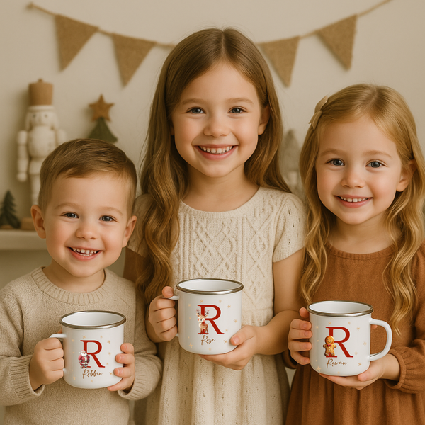 Personalised Santa Enamel Mug – Christmas Hot Chocolate Mug